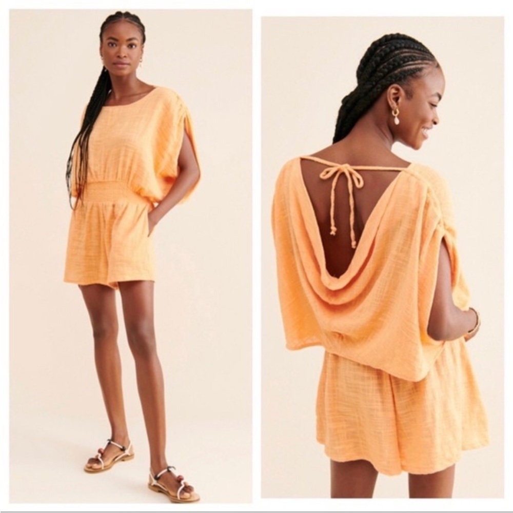 Free People Orange Drapey Open Back Romper